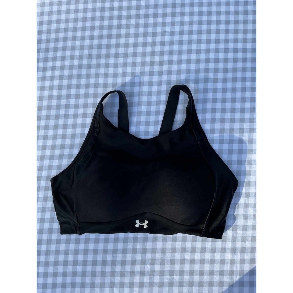 Under Armor Infinity‎ Mid High Neck Shine Black Padded Sports Bra Size Large